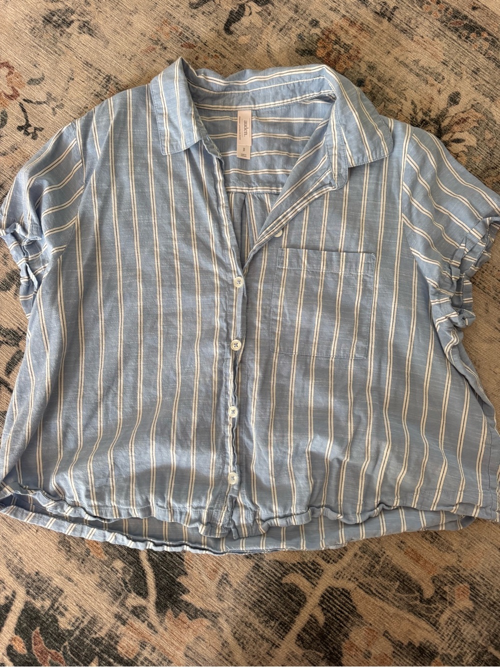 Auden Light Blue & White Striped Button-Down Top